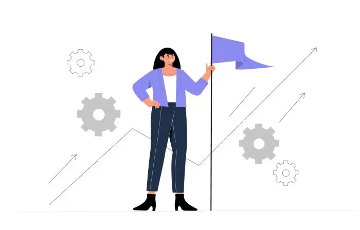 Motivational Female Leader with Flag Pro Vector Illustration image